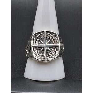 Men's Compass Ring, Size 11, 925 Sterling Silver, Signed, Nautical Theme